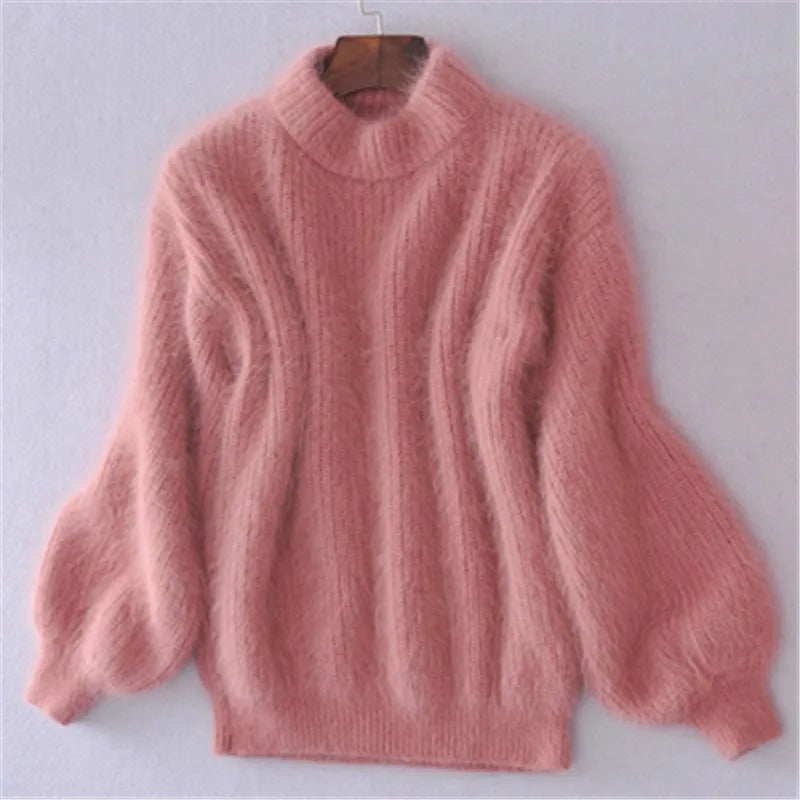 Taylor - locker gestrickter pullover in fester farbe vintage angora pullover