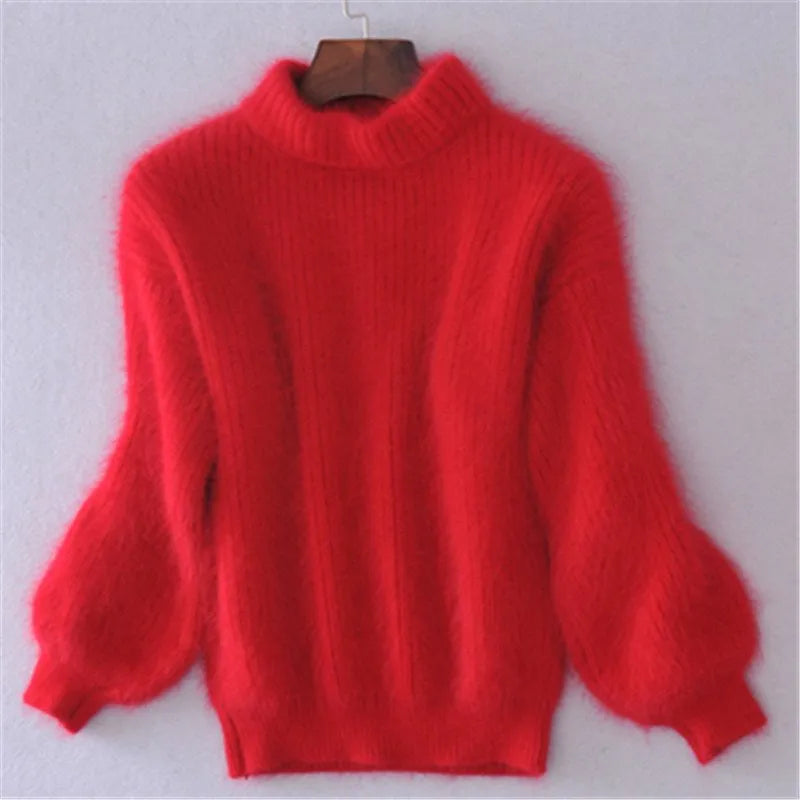 Taylor - locker gestrickter pullover in fester farbe vintage angora pullover