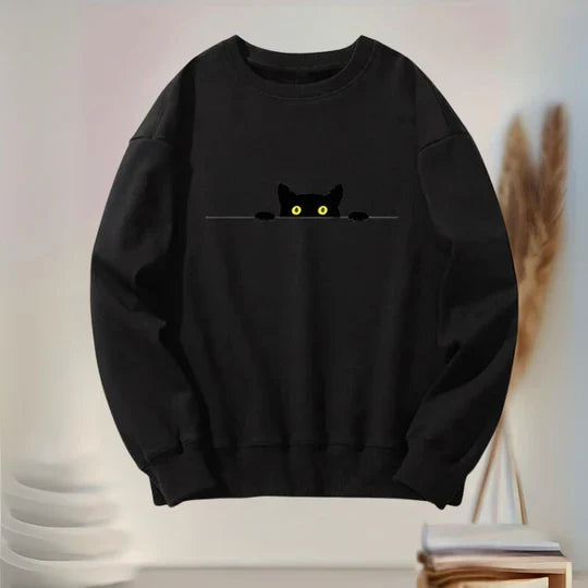 Katie – bequemes damen-sweatshirt mit schwarzem katzen-print