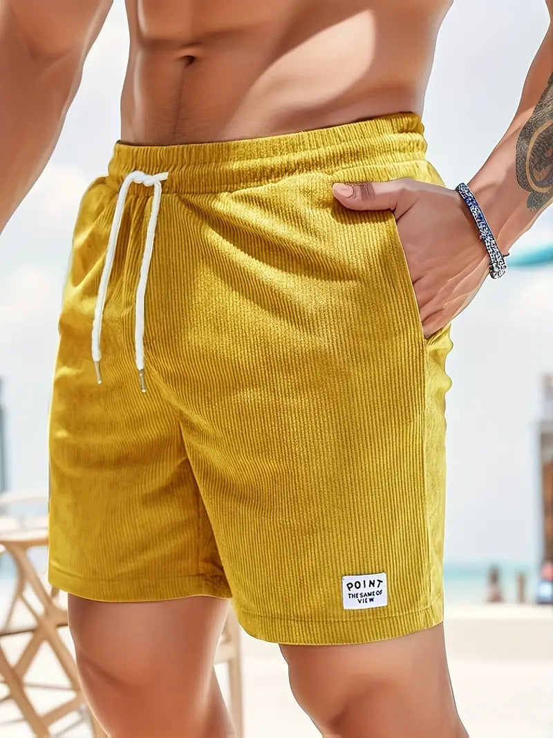 Nathan – gerippte, schmal geschnittene, bequeme shorts mit kordelzug und taschen