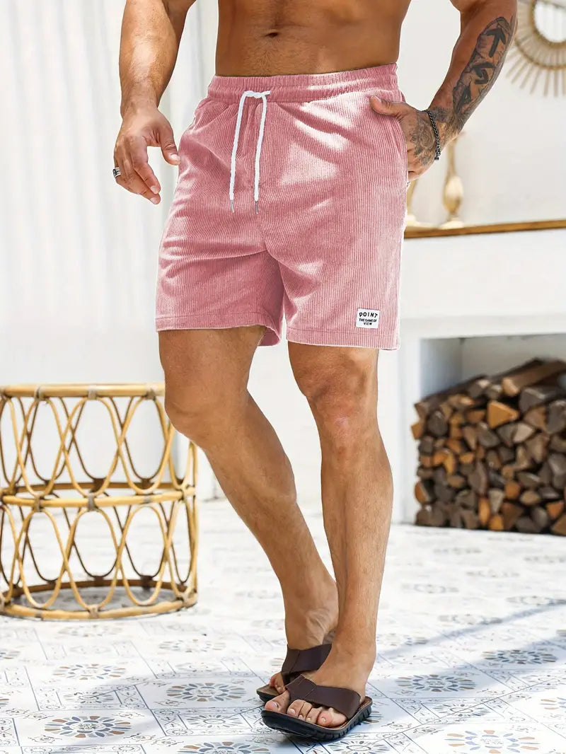 Nathan – gerippte, schmal geschnittene, bequeme shorts mit kordelzug und taschen