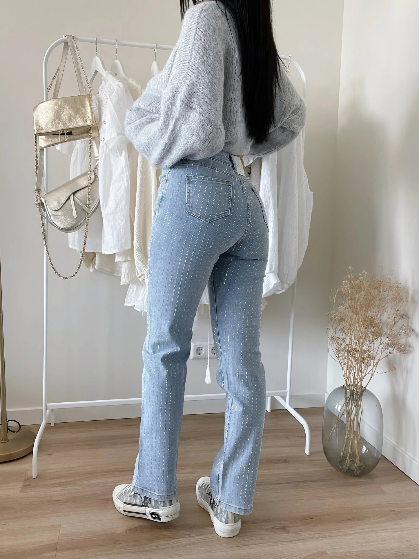 Twyla - glitzerjeans mit hoher taille