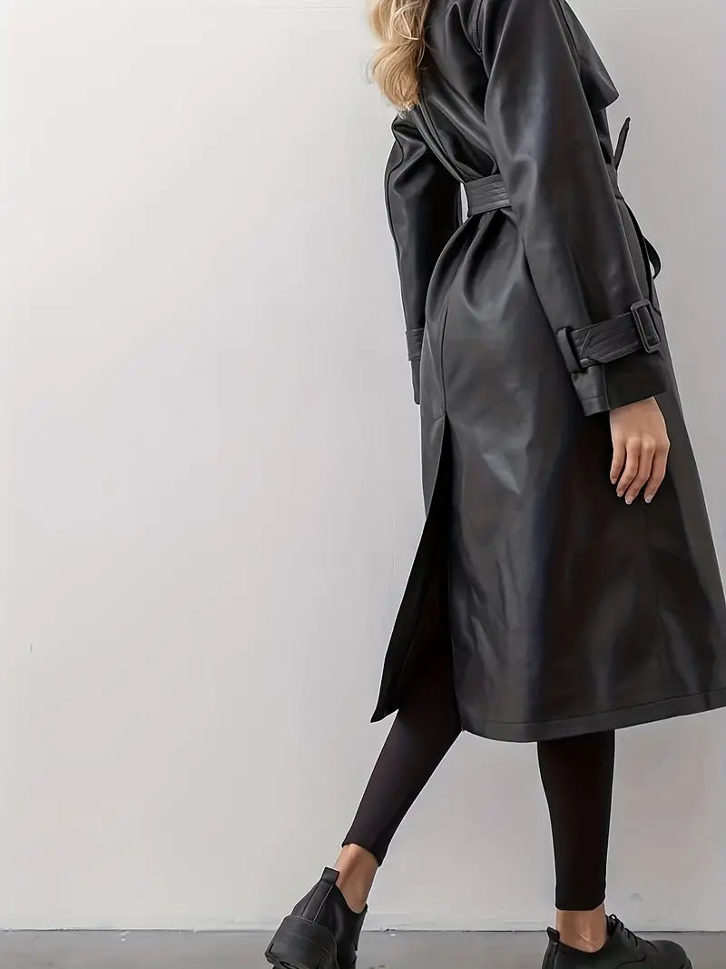 Winona - trenchcoat lederjacke mit gürtel