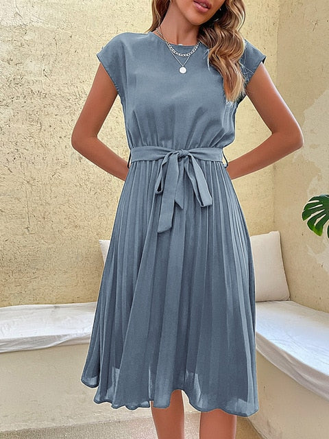 Elegantes - sommerkleid mit taillenband & fließender a-linie