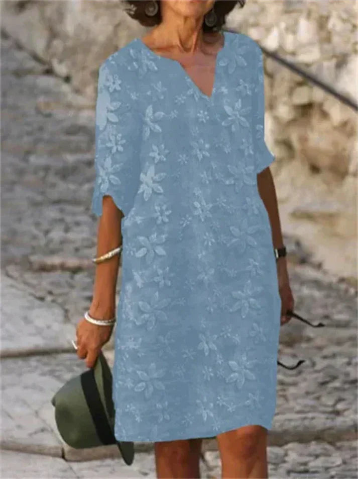 Blau Sommerkleid mit Blumendruck