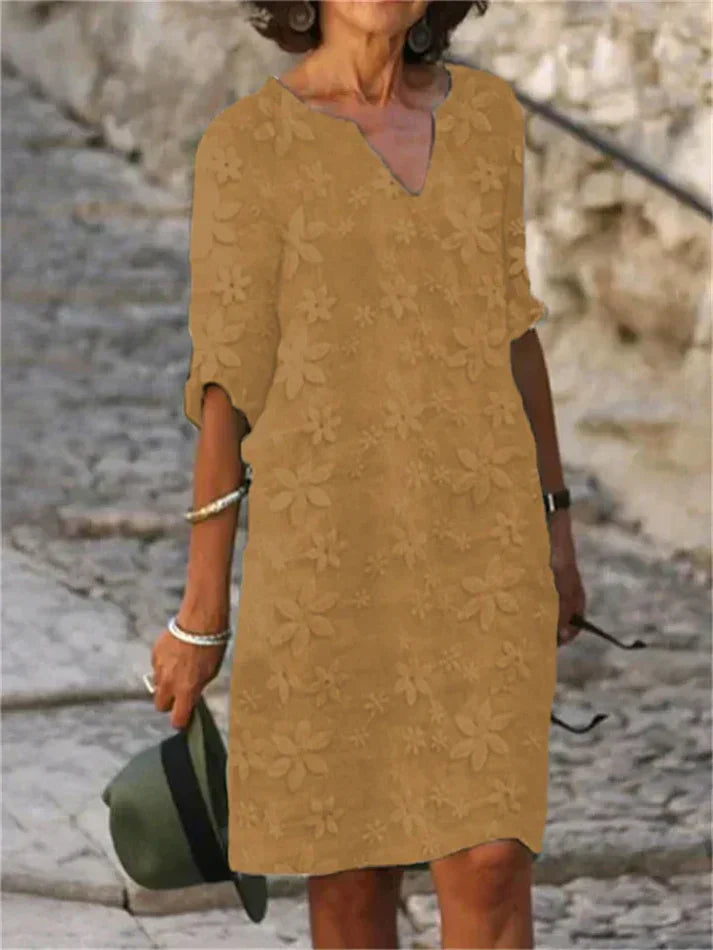 Khaki Sommerkleid mit Blumendruck