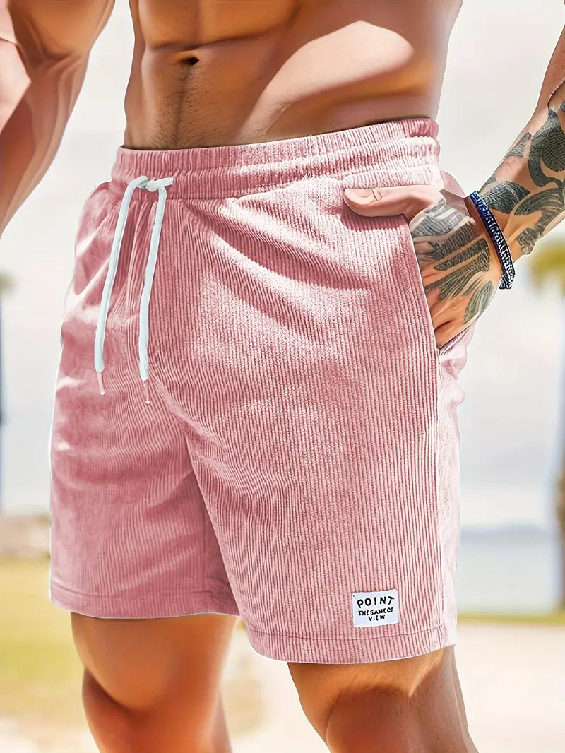 Nathan – gerippte, schmal geschnittene, bequeme shorts mit kordelzug und taschen