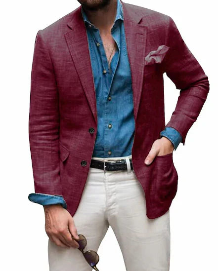 Jon - herren  leinen blazer strand hochzeit casual tailored fit solide farbe einreihig zwei knöpfe