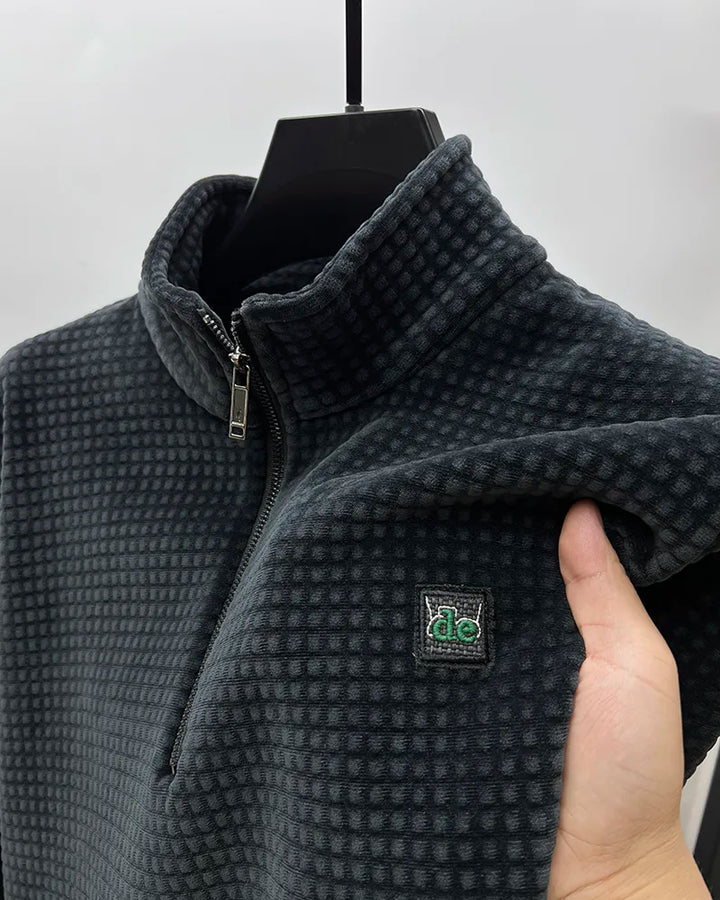 Premium alpaka-fleece-pullover mit halbem reißverschluss