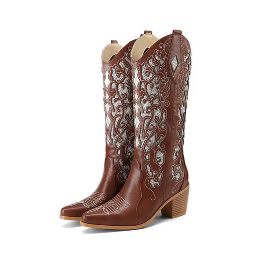 Céline - western-cowboy-stiefeletten mit stickerei und absatz