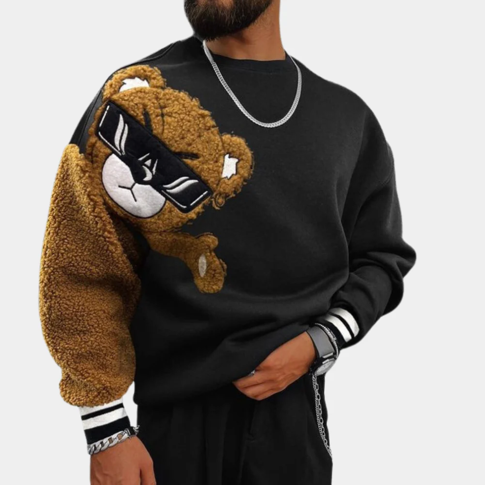 Bernd - sweatshirt mit cartoon-bär-stickerei für herren