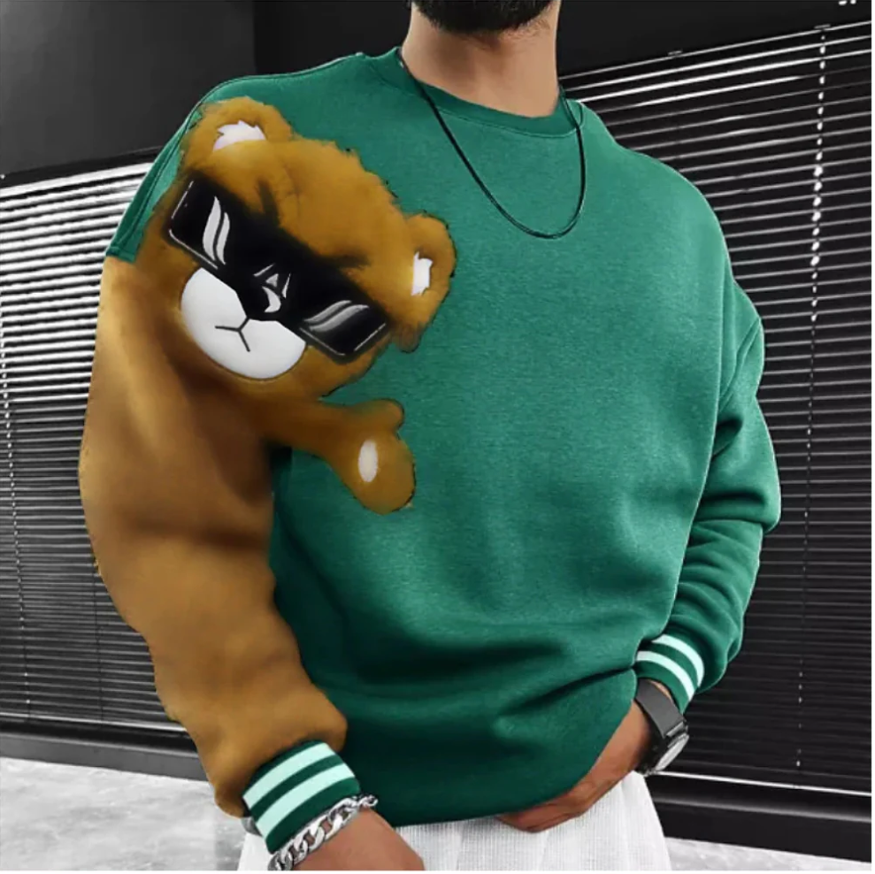 Bernd - sweatshirt mit cartoon-bär-stickerei für herren