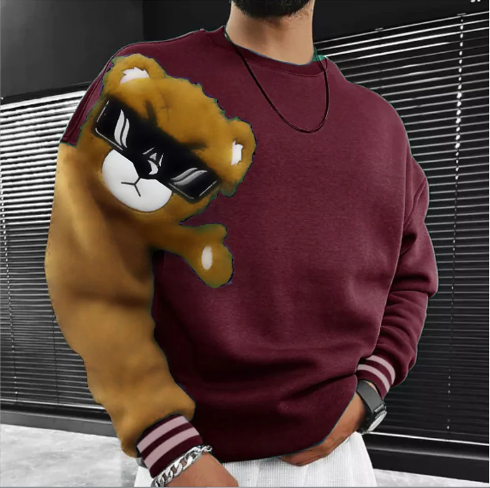 Bernd - sweatshirt mit cartoon-bär-stickerei für herren