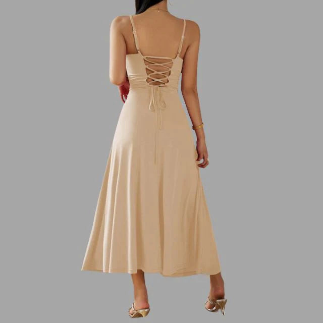 Julia - beiges midi-schwingkleid