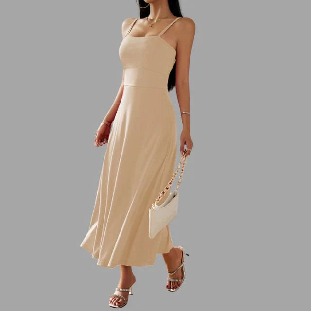 Julia - beiges midi-schwingkleid