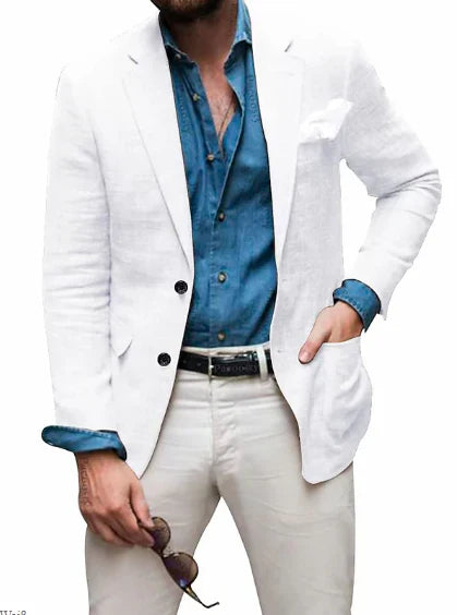 Jon - herren  leinen blazer strand hochzeit casual tailored fit solide farbe einreihig zwei knöpfe