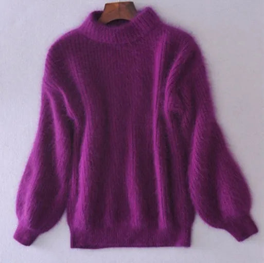 Taylor - locker gestrickter pullover in fester farbe vintage angora pullover