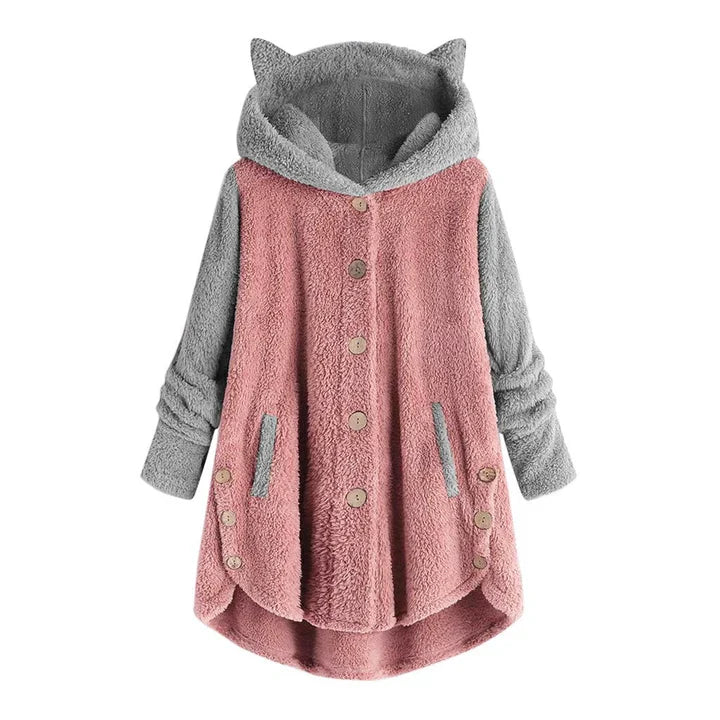 Nina - damen fleece sweatshirt mit katzenohren und abgesetzten armeln