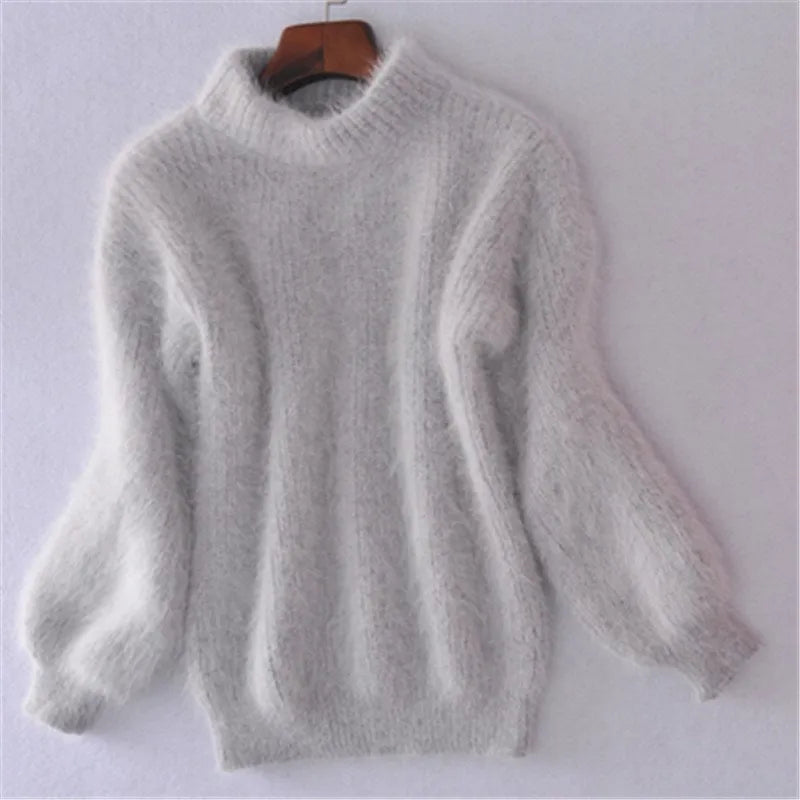 Taylor - locker gestrickter pullover in fester farbe vintage angora pullover