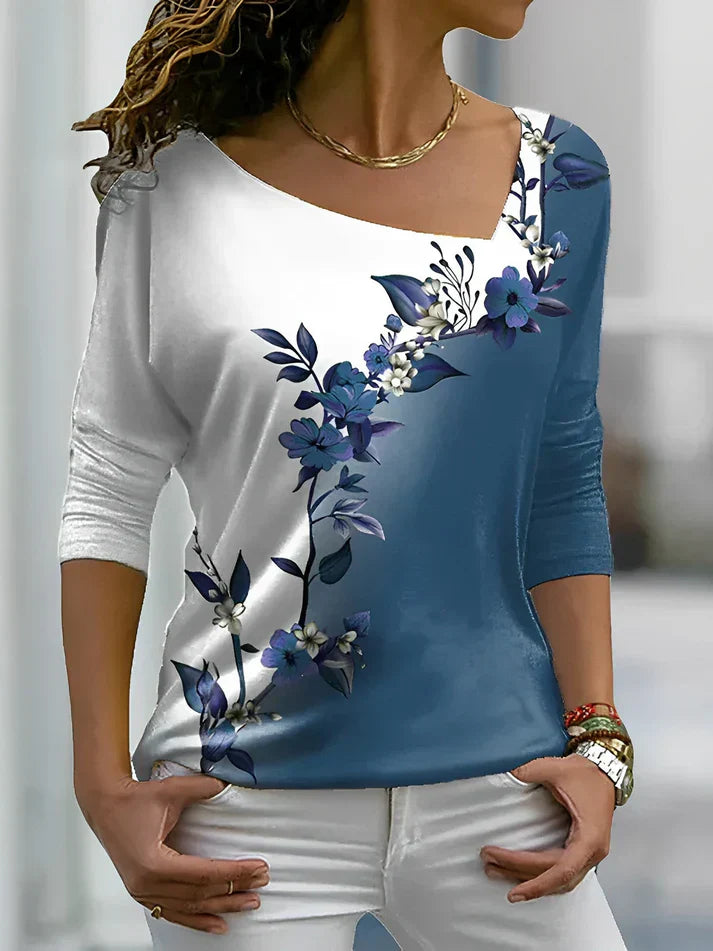 Florales t-shirt mit kontrastfarben