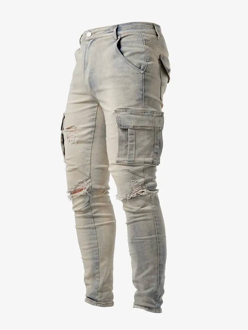 James - slim fit denim cargo pants for men