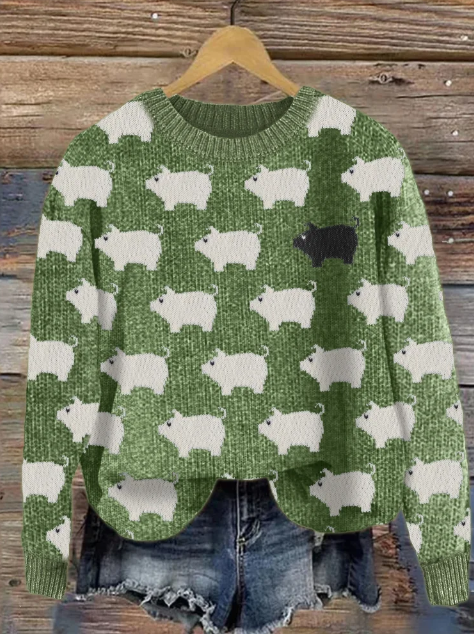 Elisa – kuscheliger vintage-strickpullover mit schweinen